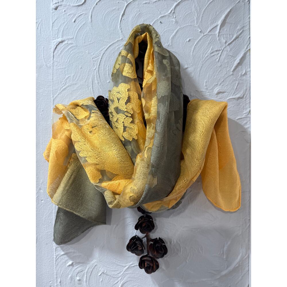 Elegant Multi-Color Scarf - Yellowish/Gold/Green - Size: 32x68